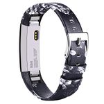 Vancle Strap for Fitbit Alta HR/Fitbit Alta, Adjustable Comfortable Replacement Leather Band with Stainless Steel Buckle for Fitbit Alta 2016 / Fitbit Alta HR 2017(No Tracker) (Grey flower)