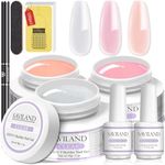 SAVILAND Builder Nail Gel Kit: 3 Colors 30g Nail Extension Gel X Nail Kit Clear Nudes Pink Nail Gel Builder Strengthen U V Art Manicure Set with Base Top Gel 100PCS Nail Forms Gel Nail Brush Home DIY