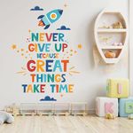 pumkins Never Give Up Inspirational Quote Wall Sticker For Kids Art Decal Bedroom Decorations Decor Stickers Modern Wallpaper Boy Girl Rooms Decorations, Self-Adhesive, Wall, 60 Cm, 1 Cms