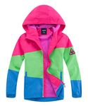 M2C Girls Waterproof Jacket Fleece Lined Outdoor Raincoat 10/12 Color Block Rose