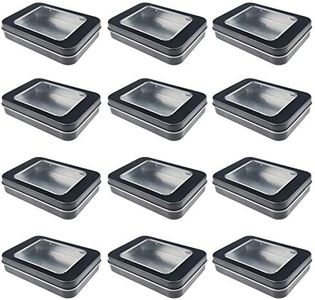 12 Pack Empty Rectangular Metal Storage Organizer Tins with Clear Window Hinged Lids for Candies, Gifts & Treasures (Black)