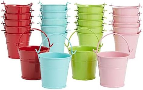 Juvale 24-Pack Mini Metal Buckets - 2-inch Small Colorful Tin Pails for Party Favors (Green, Blue, Pink, Red)