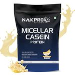 NAKPRO 100% Micellar Casein Protein Supplement |25g Protein, 9.91g EAAs, 4.83g BCAAs| Slow Absorbing Micellar Casein Protein Powder (Banana, 1 Kg)