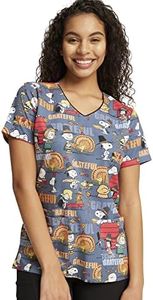 Tooniforms Women Scrubs Top V-Neck Print TF614, M, Grateful Snoopy