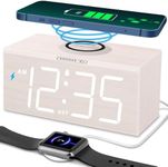 DreamSky Wooden Digital Alarm Clock with Wireless Charging for Bedroom, Bedside Nightstand Clock with Charger Station, USB Port, Large Numbers, Adjustable Volume, Brightness Dimmer, DST