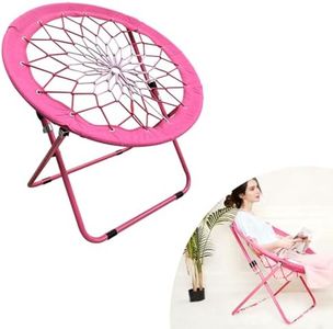 Camp Field Camping and Room Bungee Folding Dish Chair -Versatile Bunjo Chair with Fun Bouncy Design - Circle Web for Relaxation and Fun for Room Garden and Outdoor (Pink)