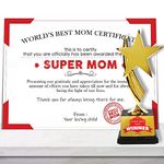 Jhingalala Printed Best Mom Certificate with Trophy | Gift for Mother, Birthday Gift for Mom, Certificate for Best Mom, Gift for Mother's Day (Size: A6, 10 x 15 cm, Unframed) (Super Mom)