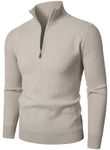 HOOD CREW Men’s 1/4 Zip Jumper Long Sleeve Warm Sweater Soft Cozy Knitwear Pullover Beige