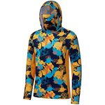 BASSDASH Men’s UPF 50+ Fishing Hiking Camo Hoodie Shirt with Face Mask Lightweight Neck Gaiter Long Sleeve, Yellow/Blue Camo With Neck Gaiter, Large