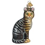 Old-World Christmas Glass Blown Ornament with S-Hook and Gift Box, Animal Selection (Tabby Cat, 12554)
