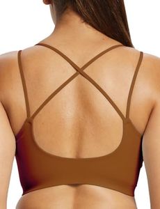 baleaf everleaf Women's Sports Bra Longline Padded Yoga Bra Low Impact Strap Workout Crop Tank Tops Brown S-M