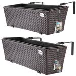 CASARIA® Set of 2 Flower Boxes | Weatherproof Rattan | Hangable with Mounting Brackets | Floating Planters Balcony | Windowsill | Railing | Gate | Fence | 60x20x19cm | 11 L | Brown