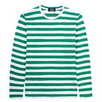 LittleSpring Men's Long Sleeve Striped Tee Shirt for Men Clothing Cotton Green White Round Neck T Shirts Small