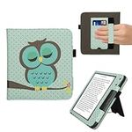 kwmobile Case Compatible with Kobo Libra Colour - Case PU Leather Cover with Magnet Closure, Stand, Strap, Card Slot - Sleeping Owl Turquoise/Brown/Mint