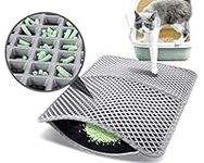 Pecute Cat Litter Mat 60x42cm, Square Large Hole Cat litter Trapper Waterproof NonSlip Dual Layer Tray Mat Easy to Clean, Great for Kinds of Boxes and Litter(Grey)