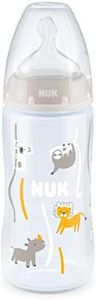 NUK First Choice+ Biberon, pour bébé de 6 à 18 mois, contrôle de la température, contrôle du flux, valve anti-colique, 300 ml, sans BPA, tétine en silicone, safari (neutre)