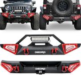 OEDRO Front & Rear Bumper Compatible with 2007-2018 Jeep Wrangler JK JKU Unlimited, Equipped with 2'' Hitch Receiver, Paintable Armor, 18W LED Lights & D-Rings for 2/4 Door Models, Black