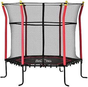 HOMCOM 5.2FT / 63 Inch Kids Trampoline With Enclosure Net Mini Indoor Outdoor Trampolines for Child Toddler Age 3-10 Years Red