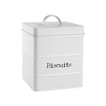 Harbour Housewares Vintage Biscuit Tin - White - Metal Kitchen Biscuit Barrel Box Storage Bin Canister Cookie Jar Caddy Container with Rubber Airtight Lid