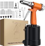 AUTOUTLET Pneumatic Duty Air Hydraulic Riveter Tool Kit with 5 Mouthpieces 1/4"(6.4mm), 3/16"(4.8mm), 5/32"(4mm), 1/8"(3.2mm), 3/32"(2.4mm) and 500 PCS Rivets for Aluminum Iron Stainless Steel Sheets