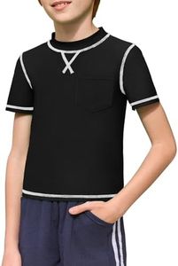 Haloumoning Boys Athletic Short Sleeve T-Shirts Kids Quick Dry Rash Guard Swim Shirt Tops Tees 5-14 Years Black