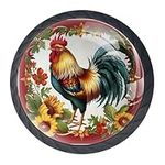 KikandKo 4 Pieces Drawer Knobs 35MM Rooster Sunflowers Kitchen Cabinet Knobs Black Drawer Pulls Dresser Knobs,Glass Knobs for Kitchen Cabinet Hardware Bathroom