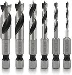 NEIKO 11401A 6 Piece Brad Point Drill Bit Set, Stubby Drill Bit Set for Wood, 1/4" Quick Change Hex Shank, HSS 4241 High Speed Steel for Quick Change Chucks and Drives, Drill Bit Holder Included