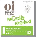 Oi | Organic Initiative - 100% Certified Organic Cotton Non-Applicator Tampons | Unscented, Natural, Non-Toxic, Applicator Free | Mini Absorbency, 32 Tampons