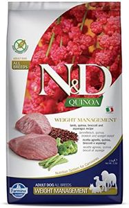 FARMINA PET FOODS N&D Quinoa Weight Management Dry Dog Food, Grain-Free, Adult Breed, 2.5-kg, Lamb Broccoli and Asparagus,Pack of 1