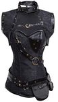 Charmian Women's Steampunk Spiral Steel Boned Vintage Retro Corset Tops Bustier, Black, Medium