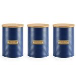 EHC Set of 3 Tea, Coffee & Sugar Airtight Kitchen Storage Canister Jars Containers, Navy Blue, 1L