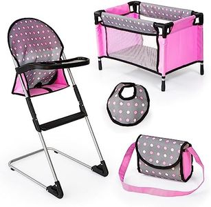 Bayer Doll High Chair/Crib Set, Grey, Pink with Dots