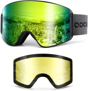 Odoland Ski Goggles Set with Detachable Lens, Frameless Interchangeable Lens Anti-Fog UV Protection Snow Goggles for Men and Women, Helmet Compatible,Black Frame Golden Lens