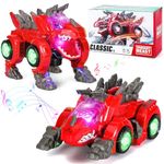 Highttoy Dinosaur Toys for 3-7 Year Old Boys Girls,Automatic Transforming Dino Car with Flashing Lights and Music Electric Transformable Dinosaur Car Toy Gifts for Kids