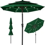 Best Choice Products 10ft 3-Tier Solar Patio Umbrella, Outdoor Market Sun Shade for Backyard, Deck, Poolside w/ 24 LED Lights, Tilt Adjustment, Easy Crank, 8 Ribs - Green