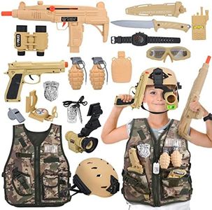 CAPTAIN CHAOWING 17 PCS Kids Army Costume, Military Soldier Dress up Role Play, Combat Marines for Halloween with Camouflage Vest, Helmet and Accessories for Kids Boys 3+