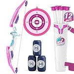 HYES Bow and Arrow for Kids, LED Light Up Archery Set with 12 Suction Cup Arrows, 1 Hanging Target, 3 Score Targets & 1 Quiver, Indoor Outdoor Sport Gifts for Boys Girls Ages 4-12, Purple