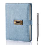 WEMATE Journal with Lock,Diary with Lock, A5 PU Leather Journal with Combination Lock, Vintage Lock Journal Password Protected Notebook with Pen & Gift Box, Lock Diary Planner Organizer for Women, 8.6x5.8in Light Blue