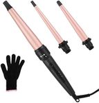 LXMTOU Hair Curling Wand 3 in 1 Set Conical Curling Wand 9-32mm Tourmaline Ceramic Barrel Tapered Styling Curler Wand Curling Iron Clampless for Short to Long Hair Dual Voltage with Glove (9mm-32mm)