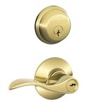 Schlage FB50N V Acc 505 B60 Single Cylinder deadbolt and F51 keyed Entry Accent Lever keyed Alike, Bright Brass Finish