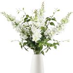 ICBOX 8PCS White Artificial Delphinium Flowers with Clematis Greenery Long Stem Flowers 29.5" Larkspur Artificial Flowers for Wedding Centerpieces Silk Flowers for Home Decor Indoor (White)