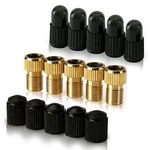 Brass Presta Valve Adaptor (Pack of 5 + 10 Caps) - Convert Presta to Schrader for all types of Bikes, e-Bikes, and e-Scooters - Inflate Tire Using Standard Pump or Air Compressor - by Mobi Lock