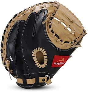 HolyElks Baseball Catcher Glove,Baseball and Softball Catcher's Mitt for Kid Youth Aldult (Khaki Black)