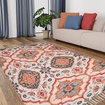 HOMA DORN Cotton Floral Printed Dhurrie Carpet Rug Runner Floor Mat for Living Room , Bedroom (HD_Desgin2_4 x 6 feet , Multicolour )