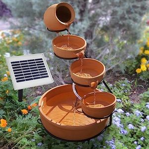 Fuente EN Cascada con ENERGÍA Solar - Fuente Solar - Fuente para JARDÍN - Fuente DE JARDÍN - Fuente Solar Exterior - Fuente Solar Decorativa - Sencilla y Linda Fuente en Cascada (Solar sin batería)