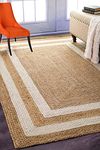 AROMICK Home Decor Jute Handloom Rug Floor Mat, Farmhouse Area Rugs, Vintage Boho Floor Decor for Living/Dining Room for Kitchen Entryway Pets Playing Rugs - Natural (Natural & White, 3 x 6 Feet)