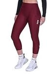 TCA Women's 3/4 Padded Cycling Leggings High Waist Breathable Bike Shorts with Pockets Anti-Slip Quick Dry - Cabernet, S