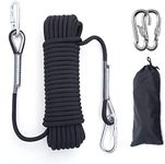 Outdoor Climbing Rope 12MM Diameter 10M(32ft) 20M(64ft) Static Rock Climbing Rope,Tree Climbing Rappelling Rope,Escape Nylon Rope,Ice Climbing Equipment Fire Rescue Parachute Rope with 2 Steel Hooks