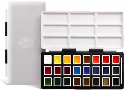 rubens Watercolor Paint Set, 24 Vivid Colors Transparent Watercolor, Artist Solid Watercolor Paint, Professional Travel Water Color, Portable Art Paint Supplier White Box for Beginner, Student, Adult