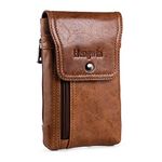 Hengwin Clip On Phone Holder for iPhone15 14 13 12 11 Pro Max, 15 14 Plus XS Max, Card Phone Case, leather holster for Samsung Galaxy S24 S23 S22 S21 S20 Ultra 5G Belt Holster (Brown)